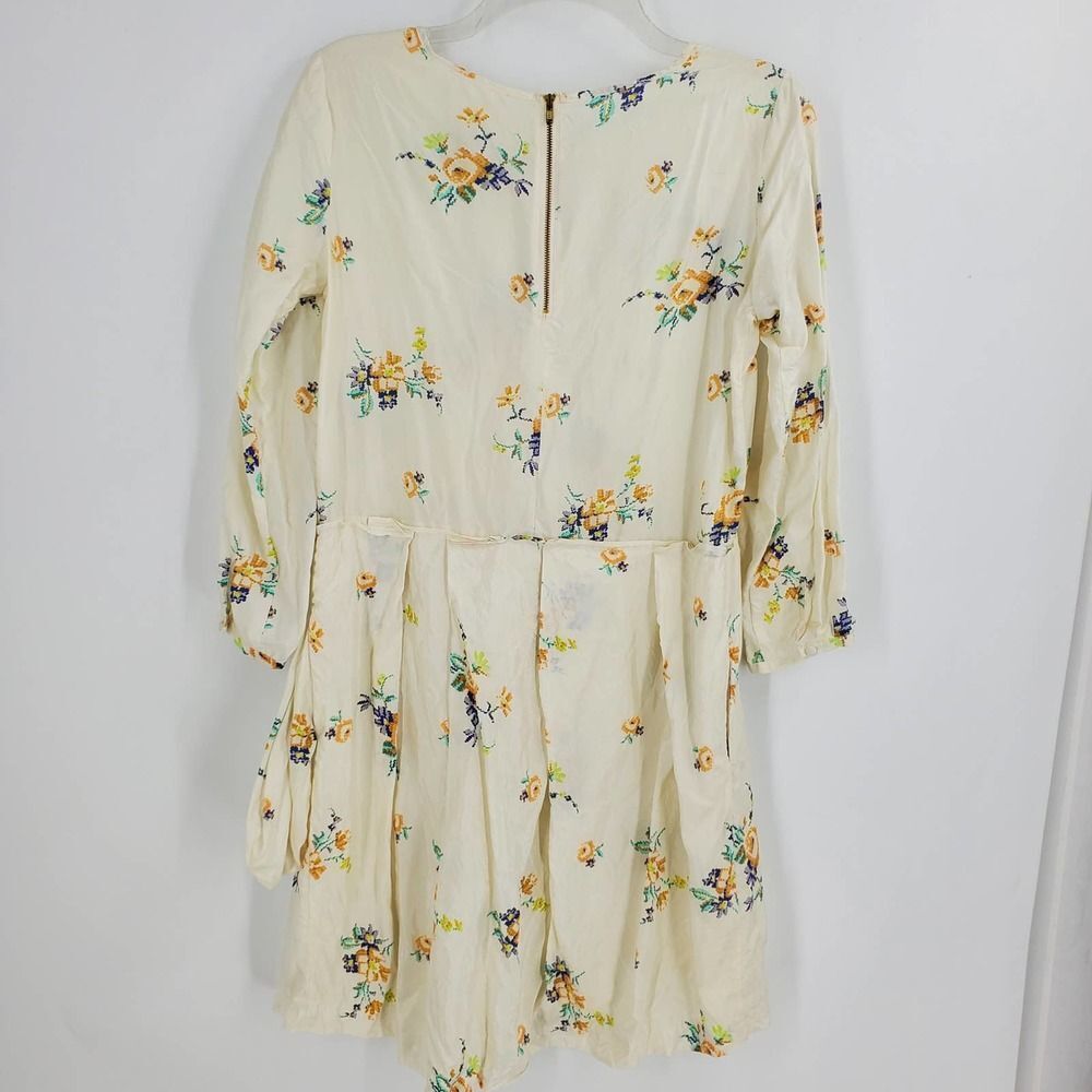BAND OF OUTSIDERS womens 1/S/4 Girl ivory floral pleated skirt silk dress - Picture 2 of 9